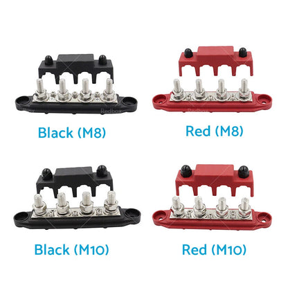 1x Red/Black M8/M10 DC 48V Power Distribution Box Terminal Block