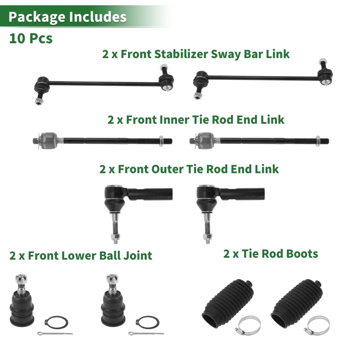 10 x Front Suspension Kit Tie Rod Ends & Sway Bar Links for Dodge Caravan (01-07)
