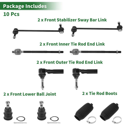10 x Front Suspension Kit Tie Rod Ends & Sway Bar Links for Dodge Caravan (01-07)