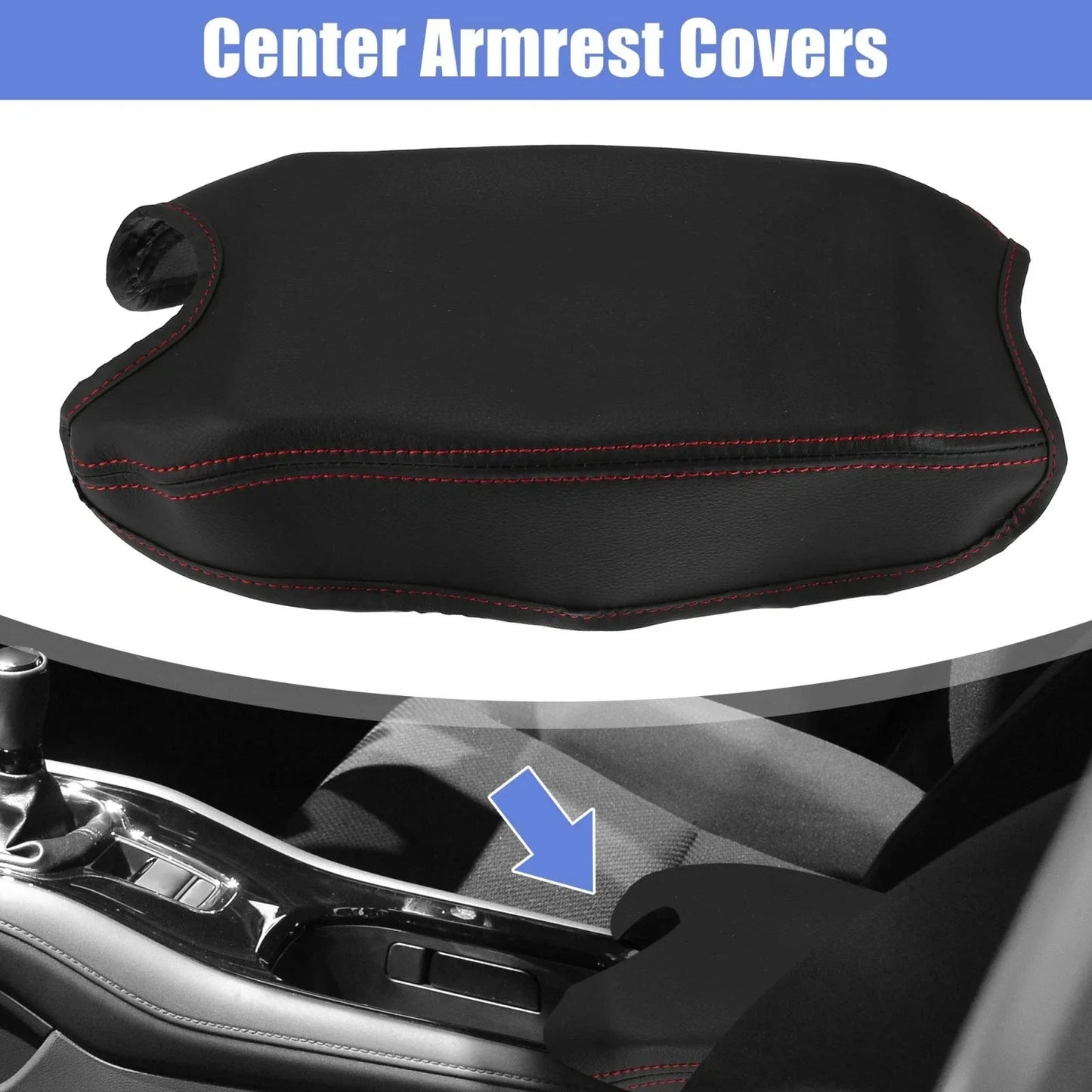 Microfiber Leather Auto Armrest Cover Pad for Honda HR-V (2016-2021) Black/Red