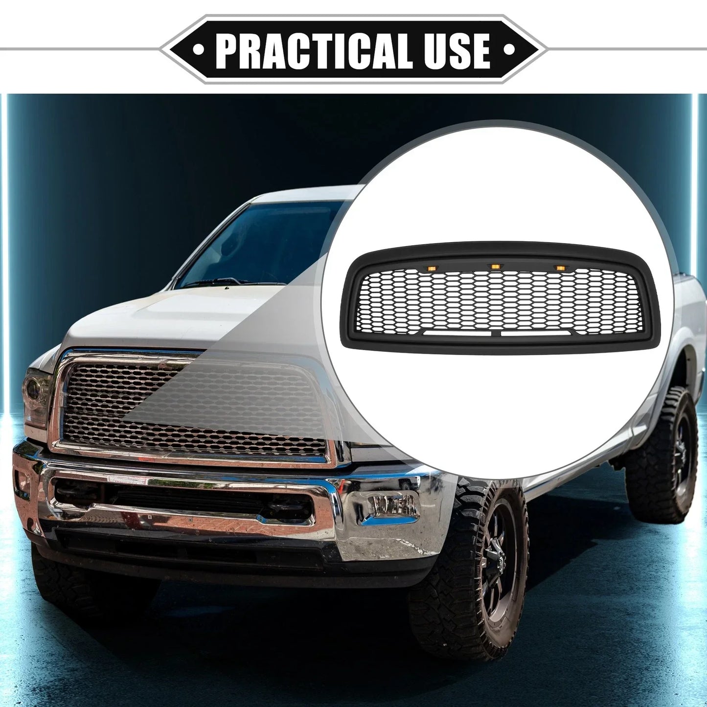 Front Grille Assembly with LED Lights for Dodge Ram 3500 (2010) Matte Black
