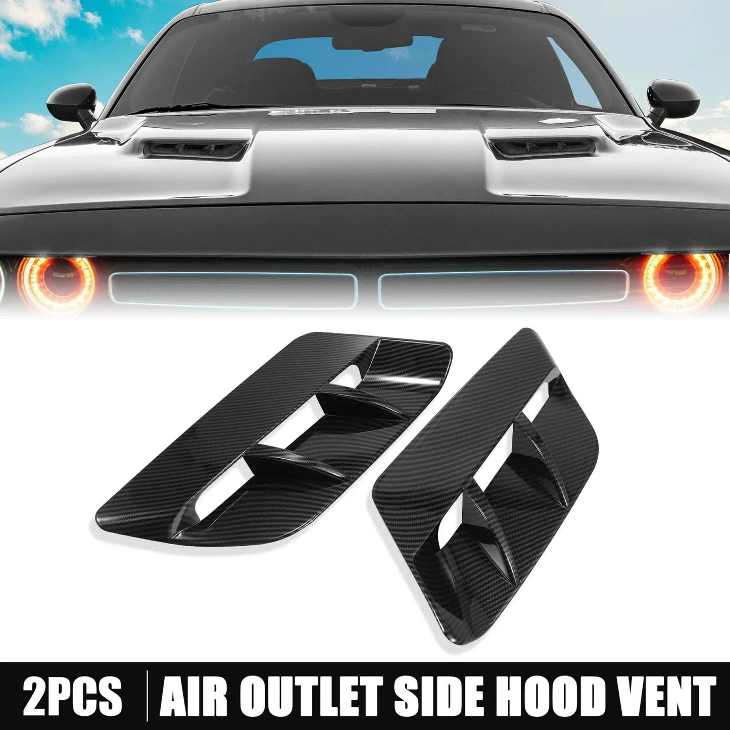 2 x Hood Air Vent Covers Carbon Fiber for Dodge Challenger (2015-2020)