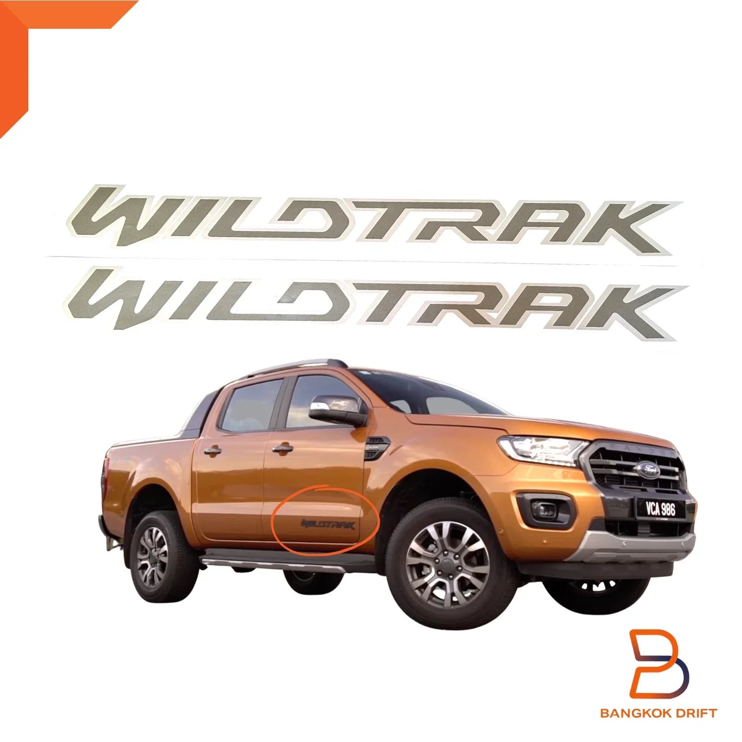 Silver WILDTRAK Side Front Door Decal Sticker for Ford Ranger (2018-2021)