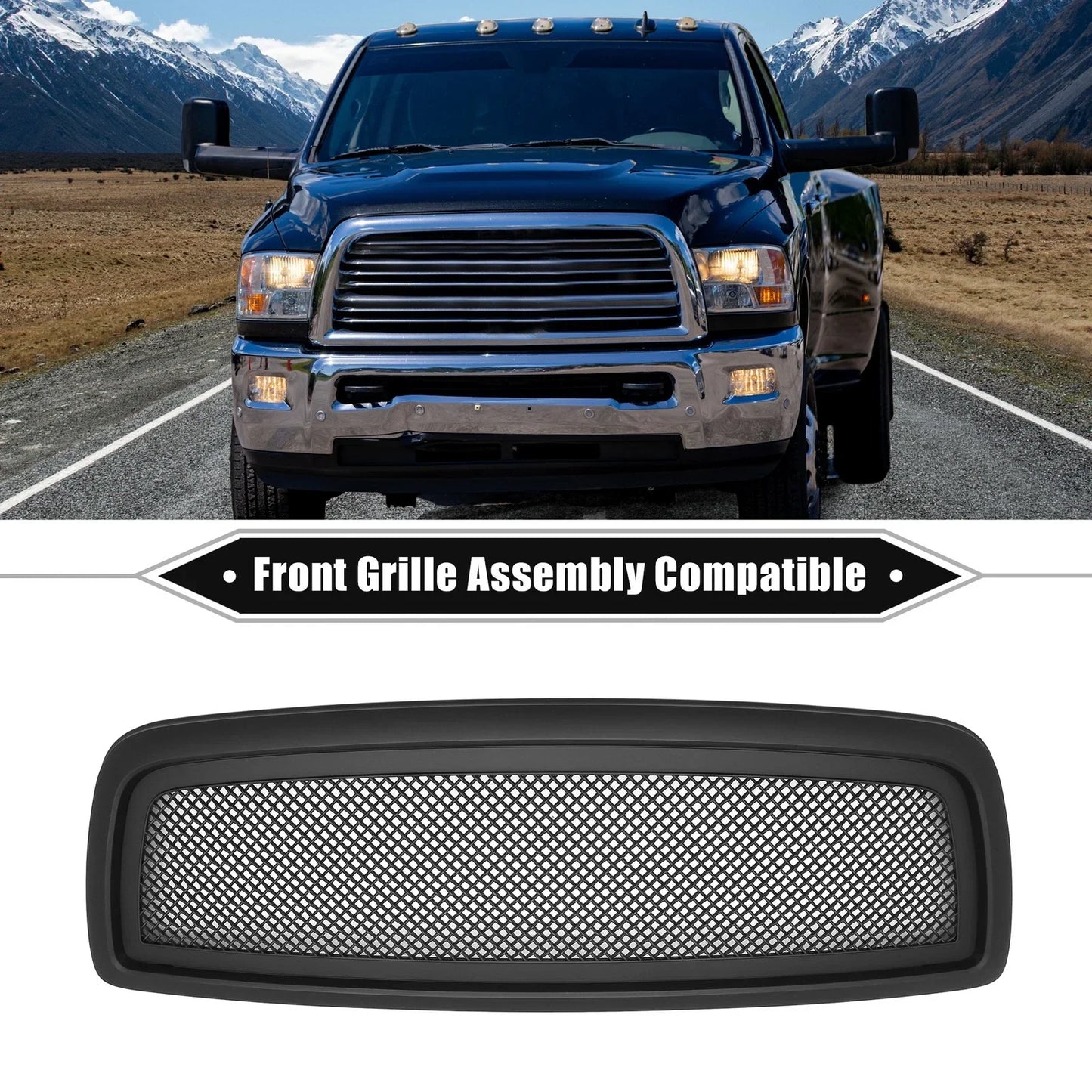Front Grille Assembly for Dodge Ram 1500 2009-2010 Durable Matte Black