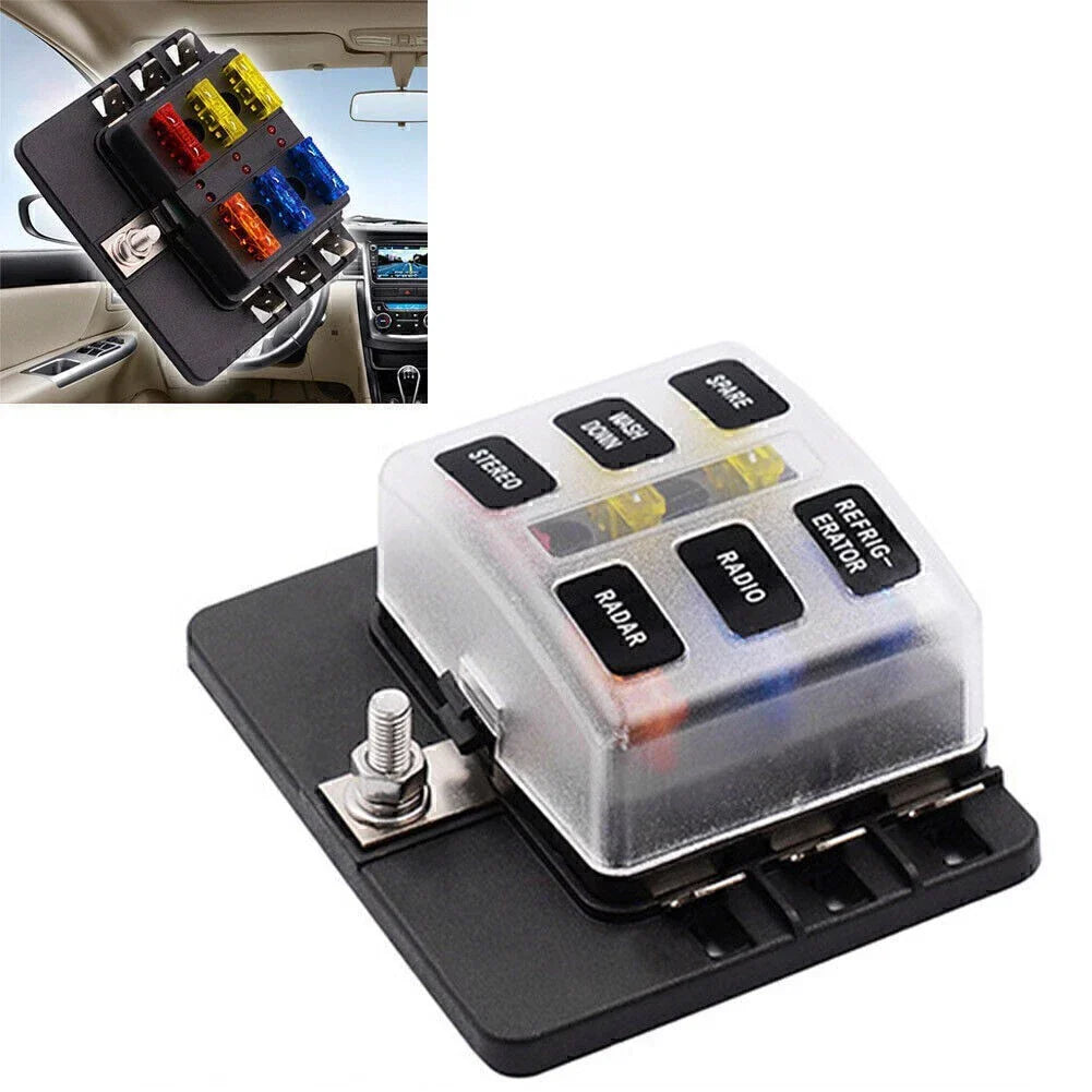 6 Way ATO ATC Blade Fuse Box Holder Cover for Car Boat Bus UTV