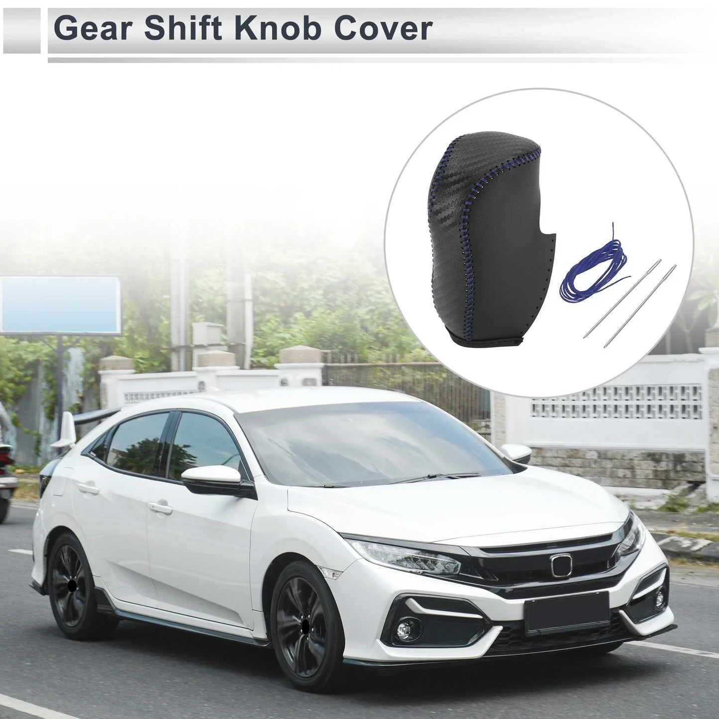 Gear Shift Knob Cover for Honda Civic 2012-2014 Black Carbon Fiber Blue
