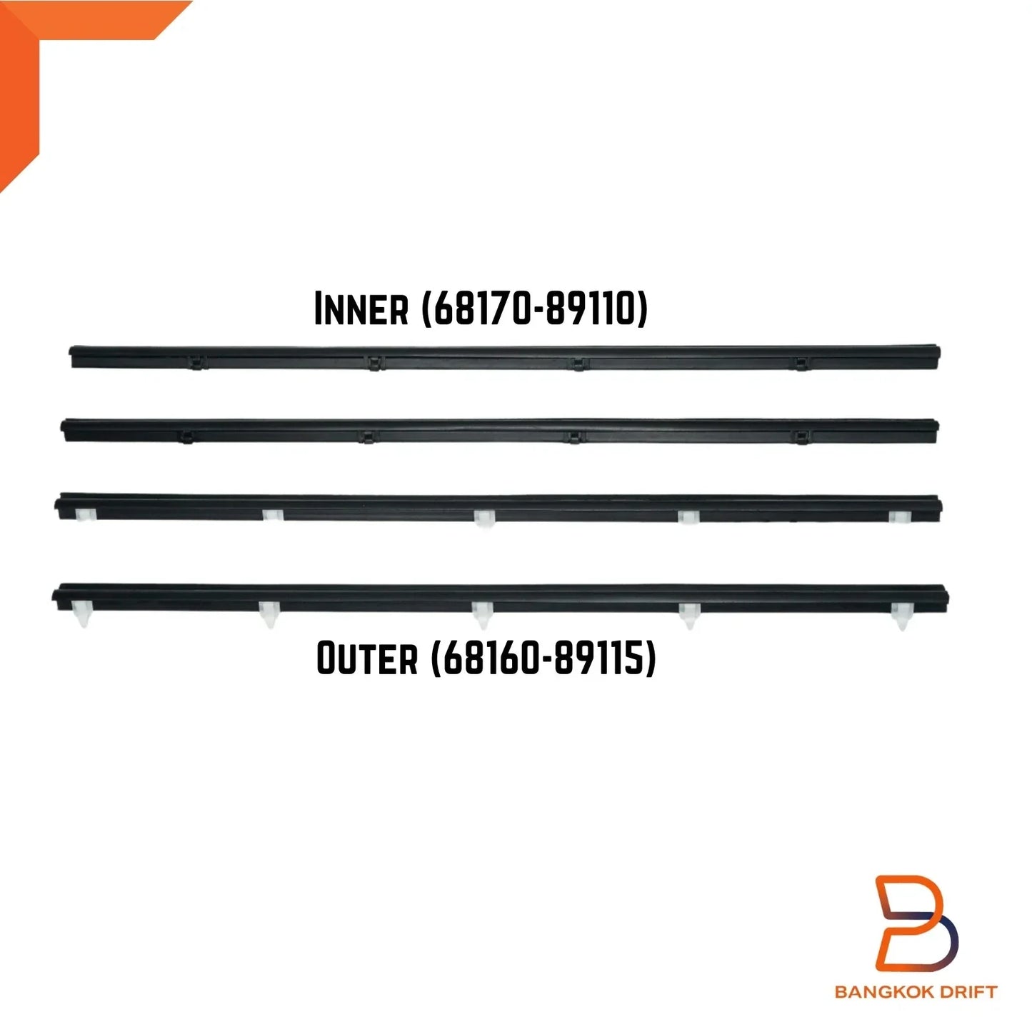 Inner Outer Weatherstrip FR Door Glass for Toyota Hilux 84-89, 4Runner 84-89