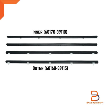 Inner Outer Weatherstrip FR Door Glass for Toyota Hilux 84-89, 4Runner 84-89