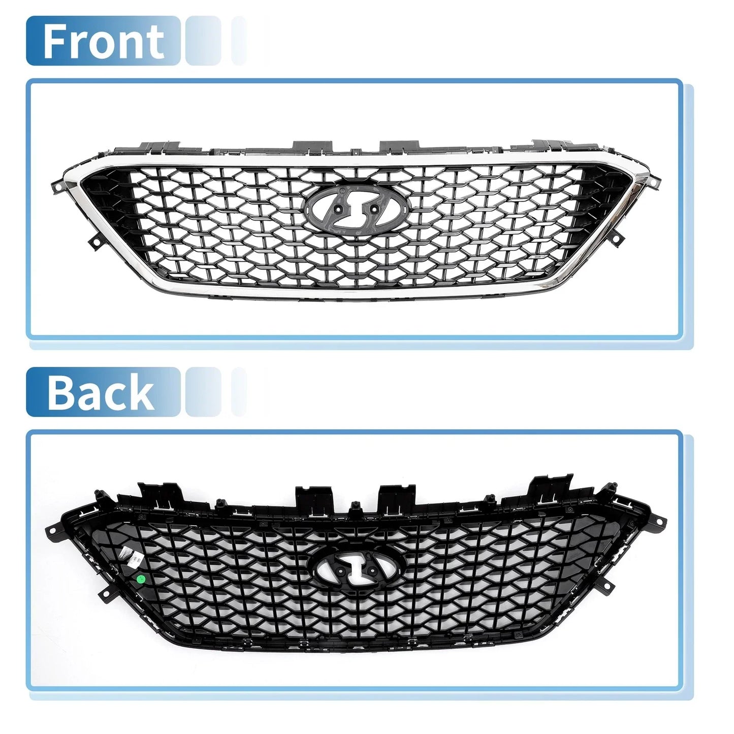 Front Hood Bumper Grille for Hyundai Sonata (2011-2014) Silver Tone