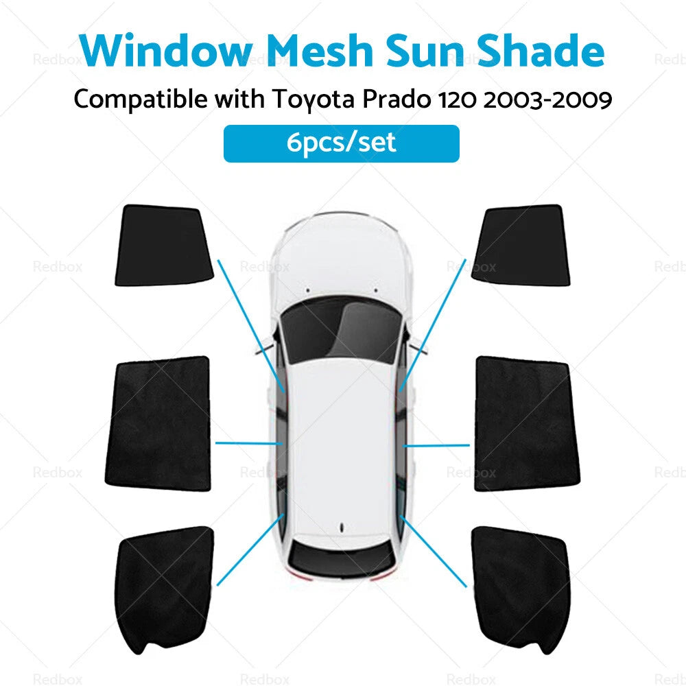 6x Foldable Magnetic Window Mesh Sun Shades for Toyota Prado (2003-2009)