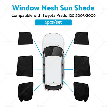 6x Foldable Magnetic Window Mesh Sun Shades for Toyota Prado (2003-2009)