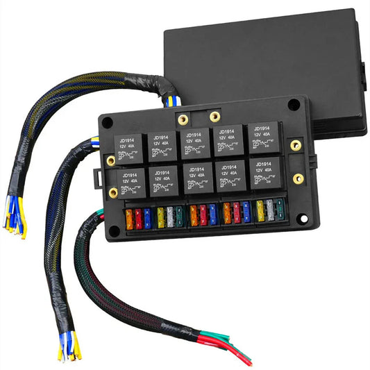 10 x 5Pin 40A Relays & 15 x Fuses Pre-Wired Fuse Relay Box for 12V Car Truck
