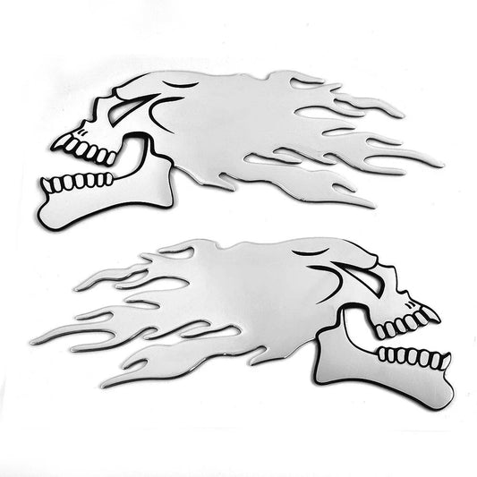 1 Pair Sliver Flaming Skull 3D Sticker Decal for Motorbike Motorcycle Tank Car