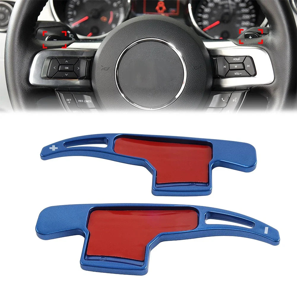 Blue Steering Wheel Shifter Paddle Extensions for Ford Mustang (2015-2023)