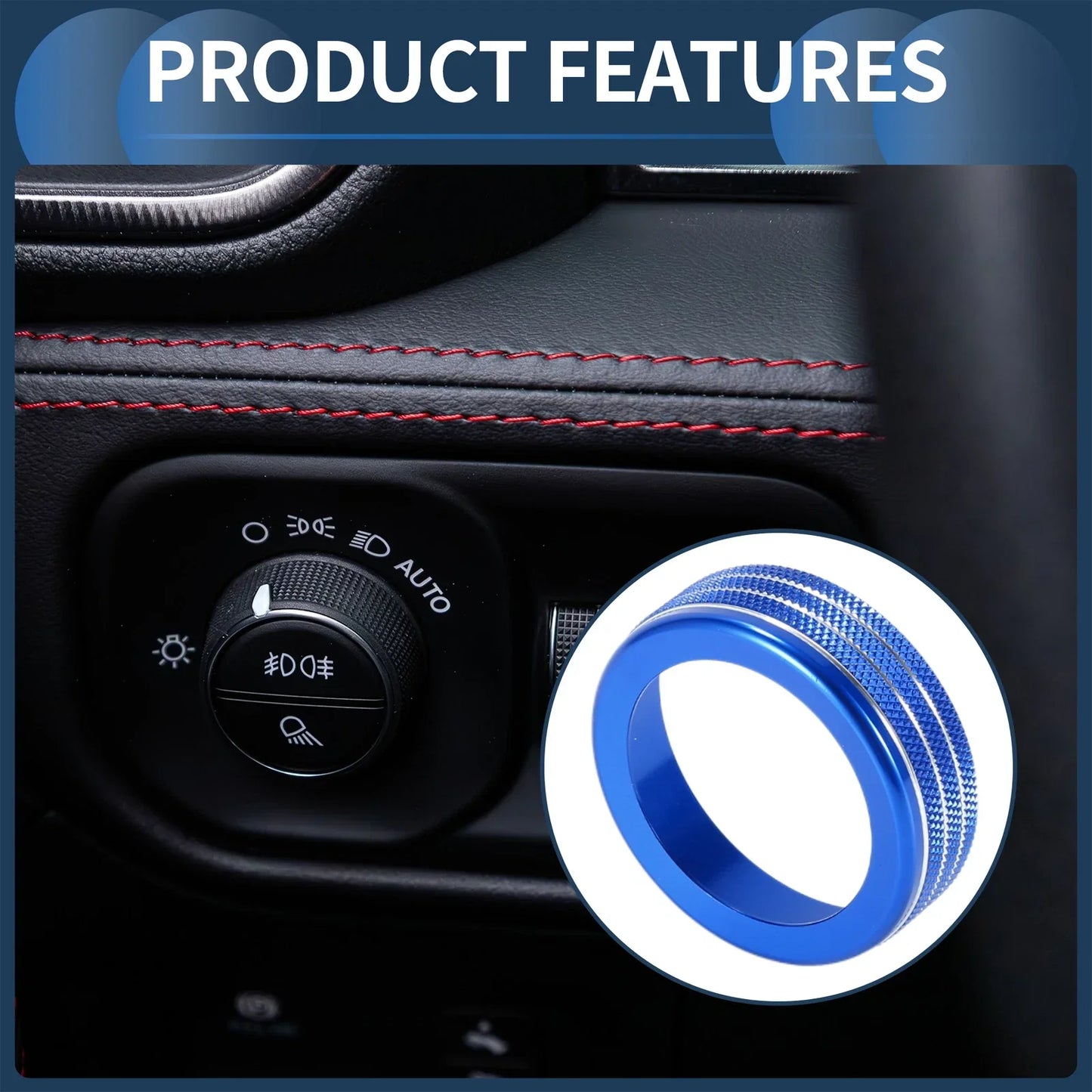 Headlight Fog Light Switch Knob Cover Ring for Dodge RAM (2018-2022) Blue 1 x Pc