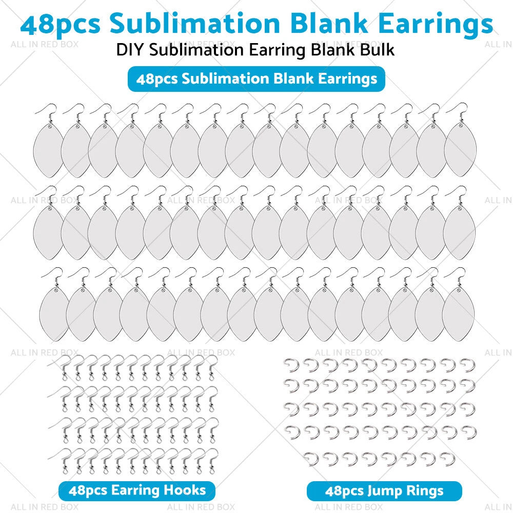 48PCS Double-Sided MDF Rugby Earrings with Hooks & Jump Rings
