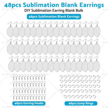 48PCS Double-Sided MDF Rugby Earrings with Hooks & Jump Rings