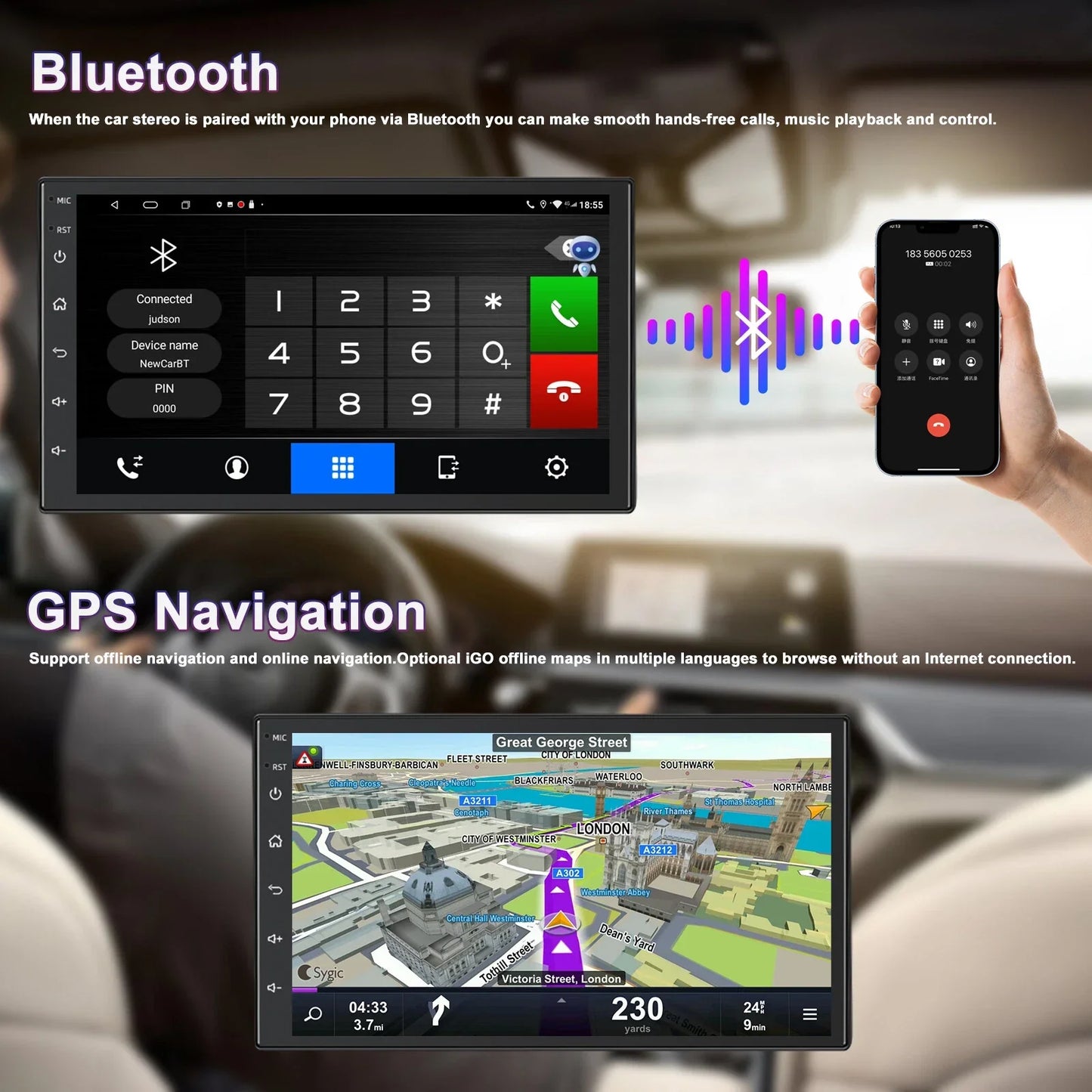 7" Wireless Carplay Android Auto Stereo for Toyota Hilux (1989-2004)