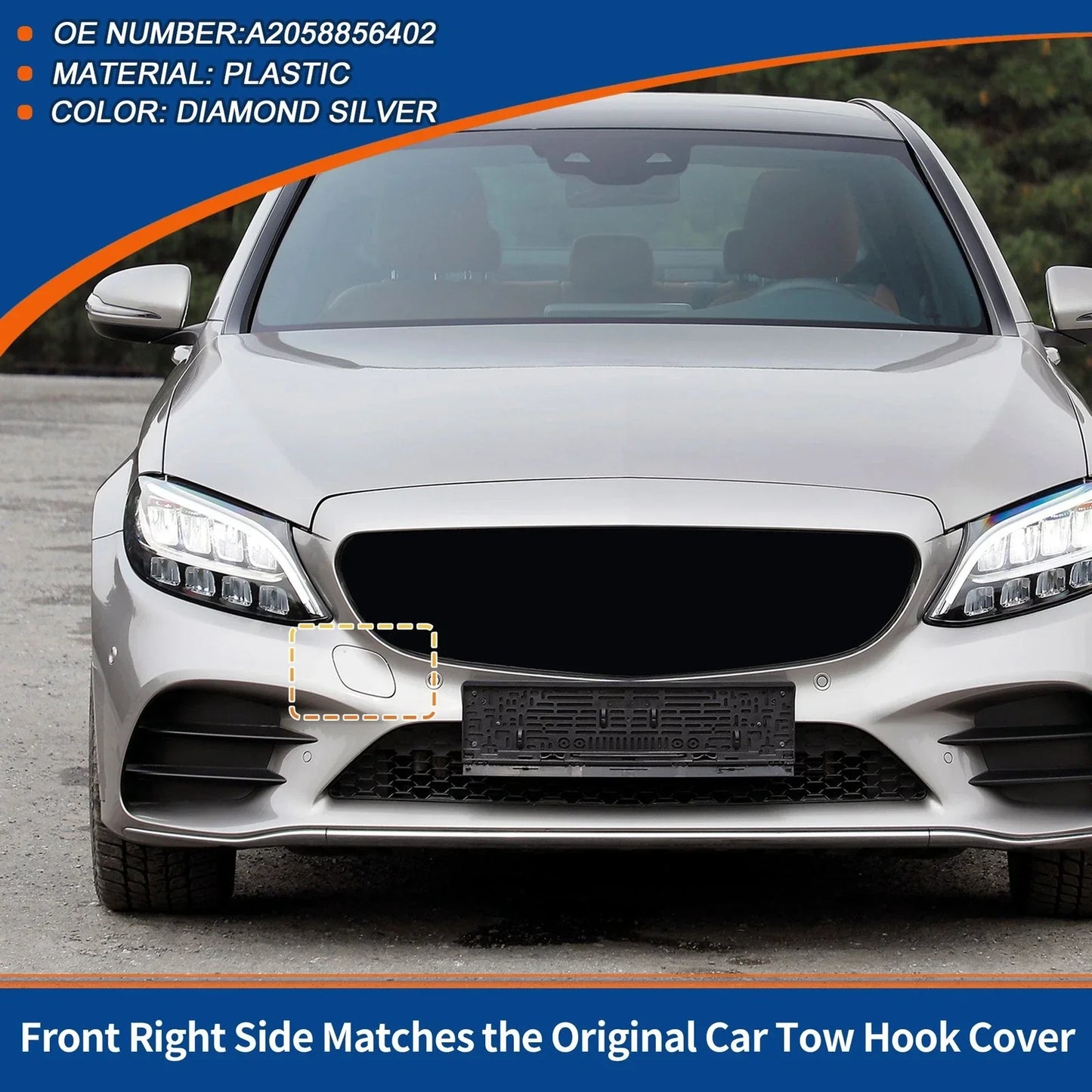 Car Bumper Tow Hook Cover for Mercedes-Benz (2019-2023) Diamond Silver