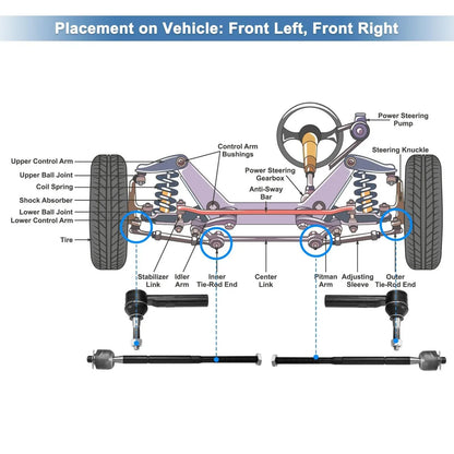 4 x Front Inner Outer Tie Rod End Links for Dodge Journey (2011-2020)