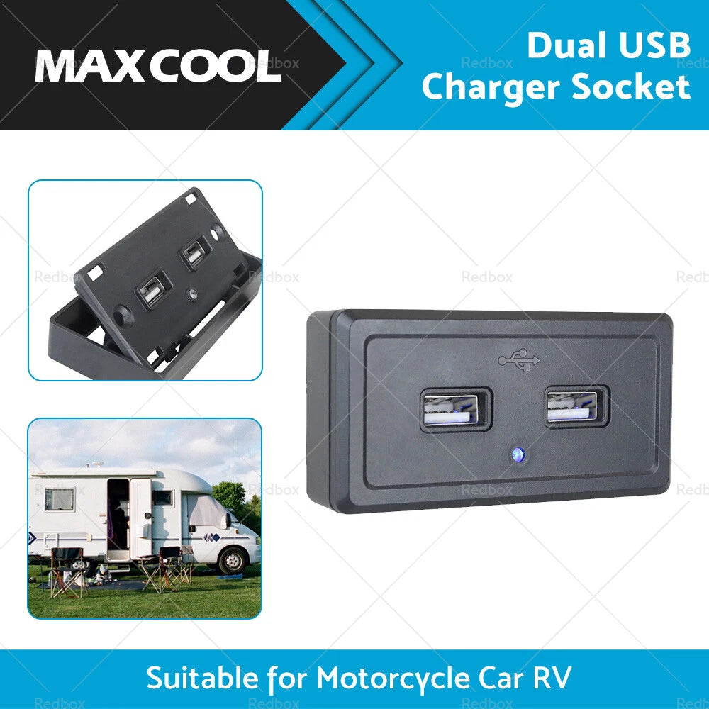 Dual USB Fast Charger Socket Power Outlet Panel for Motorcycle Car RV