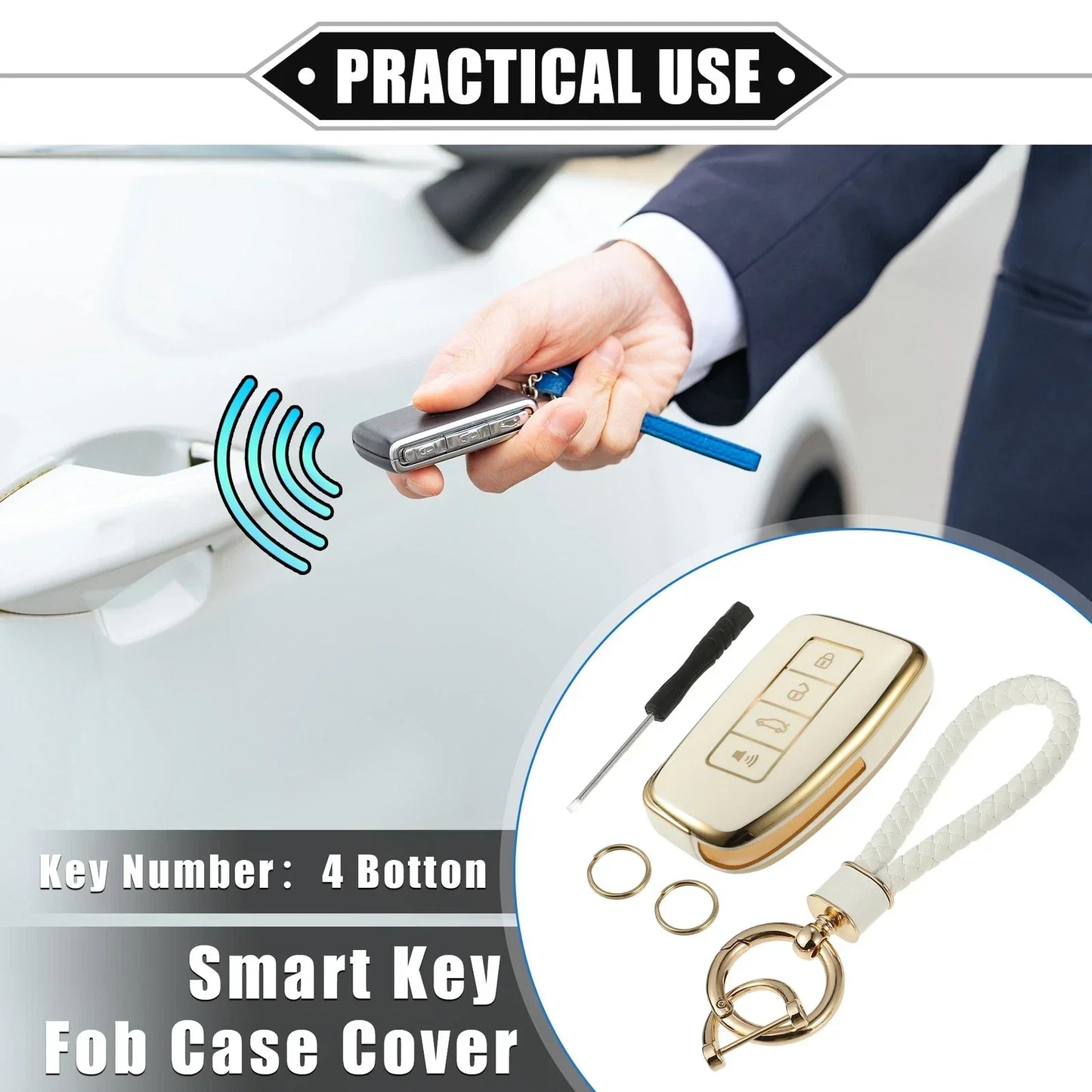 Key Fob Cover Set for Lexus LS UX LC 2013-2017 - 4 Button Remote - White