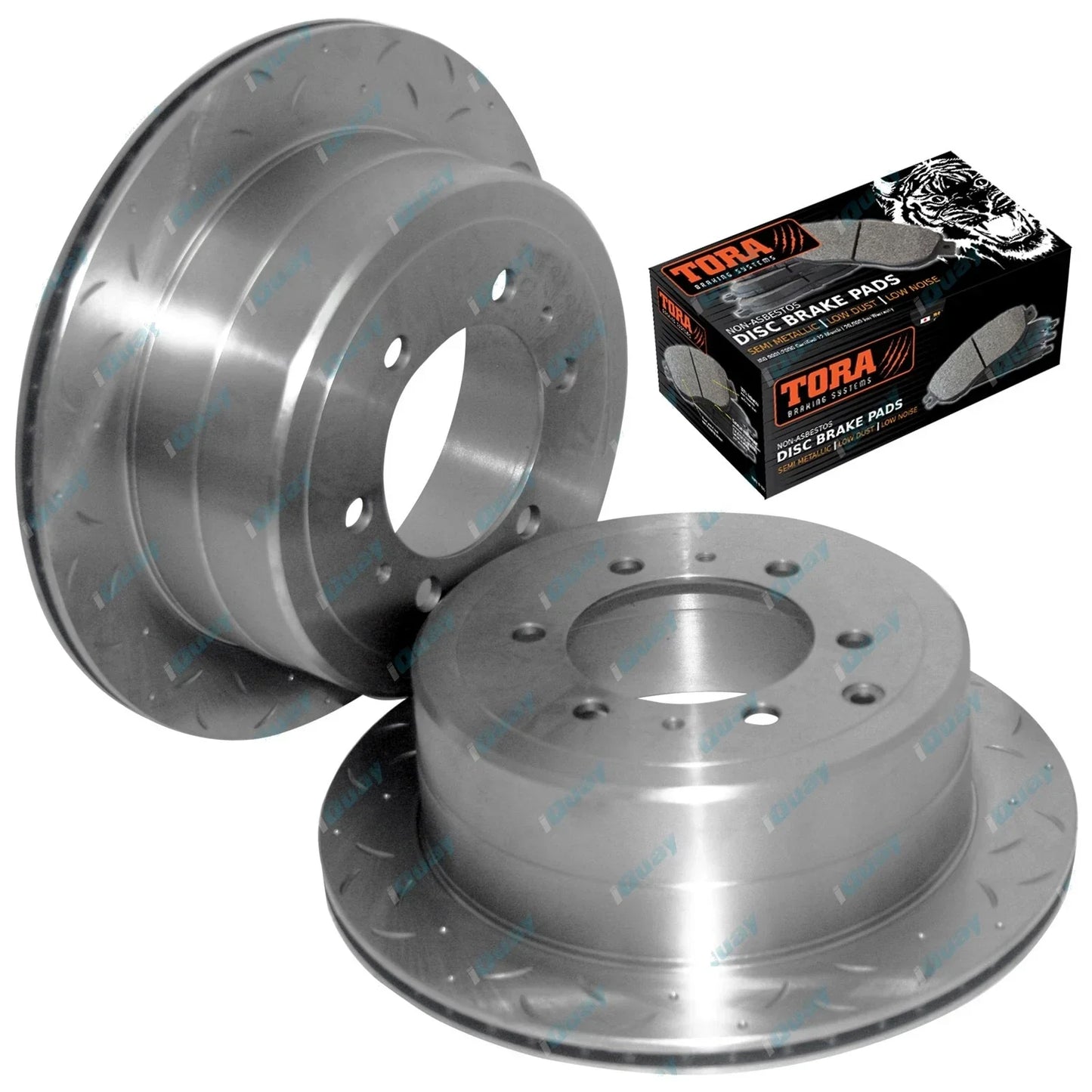 2 Rear Disc Rotors Drilled + Slotted + Brake Pads for FJ80 HDJ80 HZJ80 to 8/1992