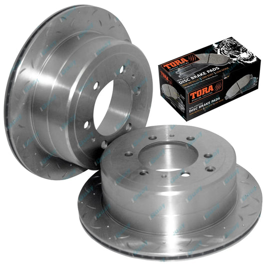2 Rear Disc Rotors Drilled + Slotted + Brake Pads for FJ80 HDJ80 HZJ80 to 8/1992