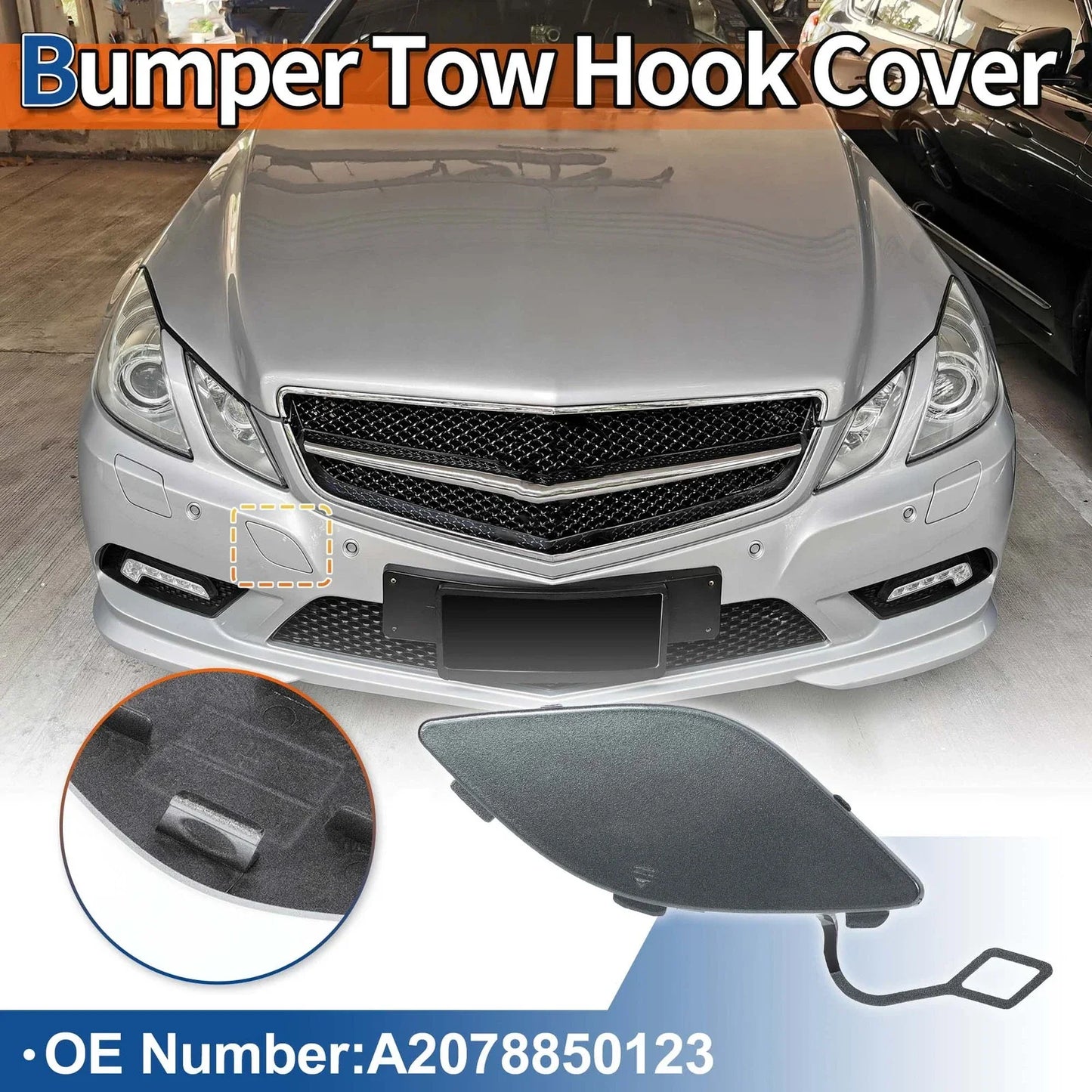 Front Car Bumper Tow Hook Cover for Mercedes-Benz E350 (2010-2014) Grey
