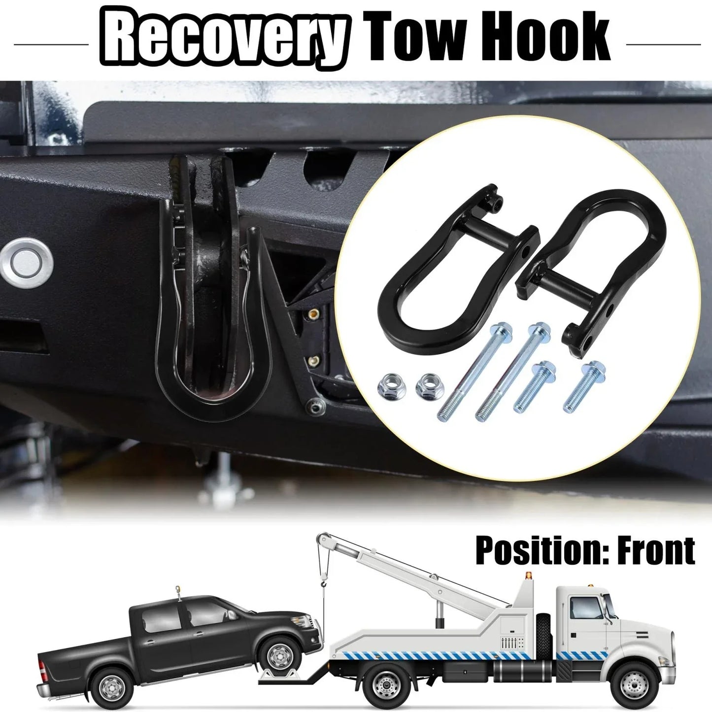 Front Recovery Tow Hook Kit for Chevy Silverado 1500 & GMC Sierra 1500 (2014-2023)