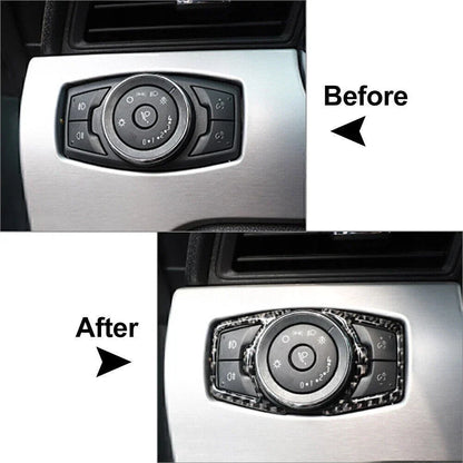 Carbon Fiber Headlight Switch Trim Sticker for Ford F150, Mustang, Explorer (2014-2023)