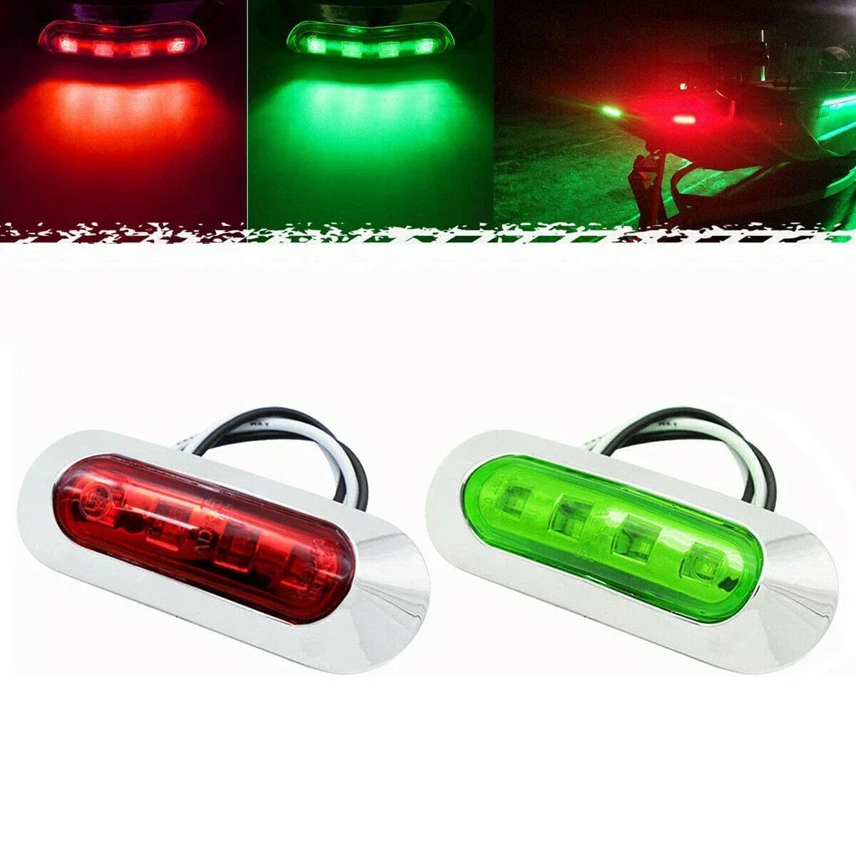 2 x Red/Green LED Boat Navigation Light Deck Waterproof Bow Pontoon Lights 12-24V