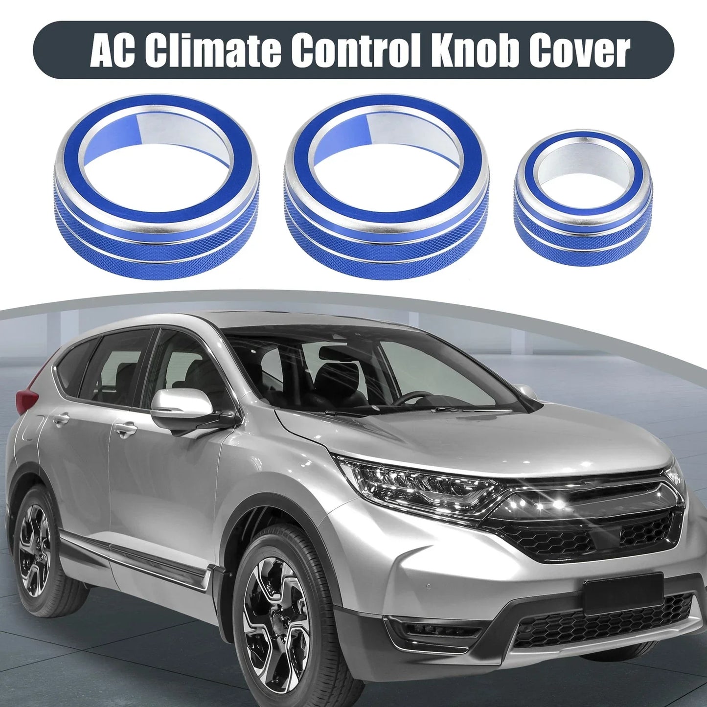 3 x AC Knob Ring Covers for Honda CR-V 2017-2021 - Volume Control Knobs Blue