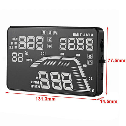 5.5" HUD Car GPS Head Up Display OBD2 Speed Warning MPH Fuel Consumption