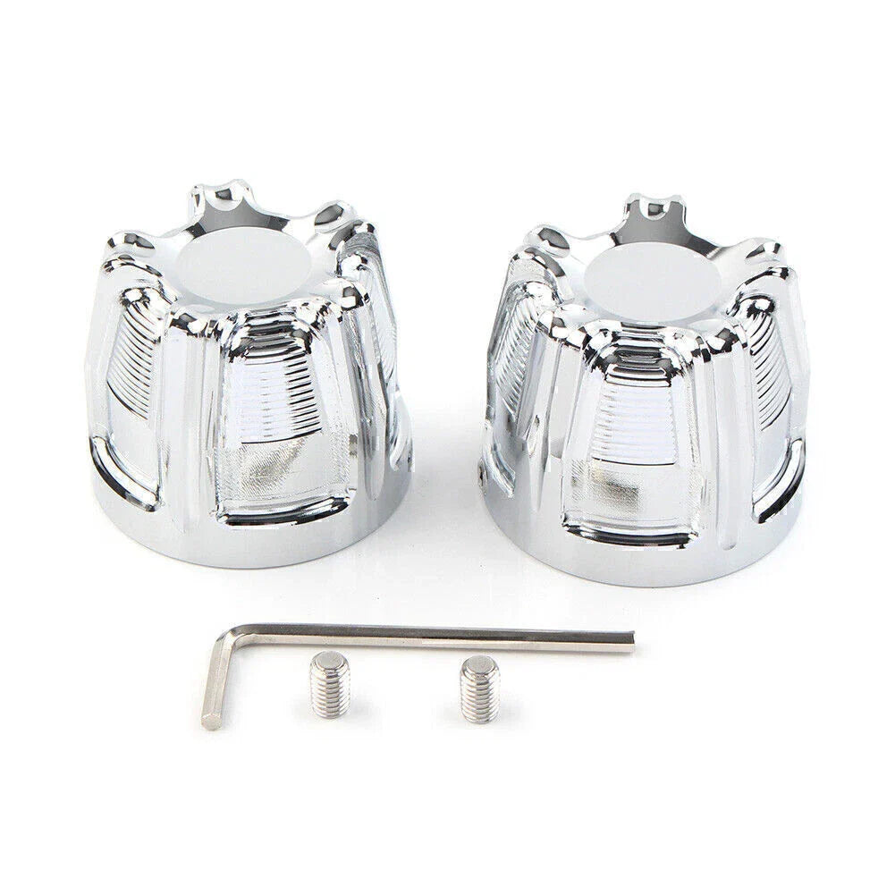 Chrome Front Cut Axle Nut Cap Covers for Harley Softail Touring Street Glide