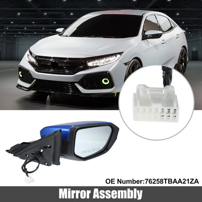 5 Pin Right Side Exterior Door Mirror Assembly Blue for Honda Civic (2016-2020)