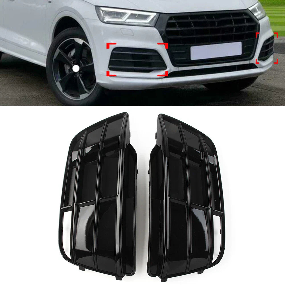Black Front Bumper Fog Light Grille Covers for Audi Q5 SQ5 (2018-2022)