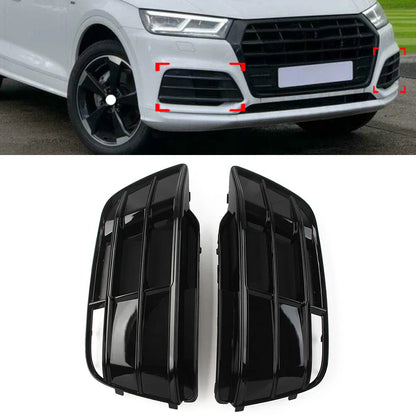 Black Front Bumper Fog Light Grille Covers for Audi Q5 SQ5 (2018-2022)