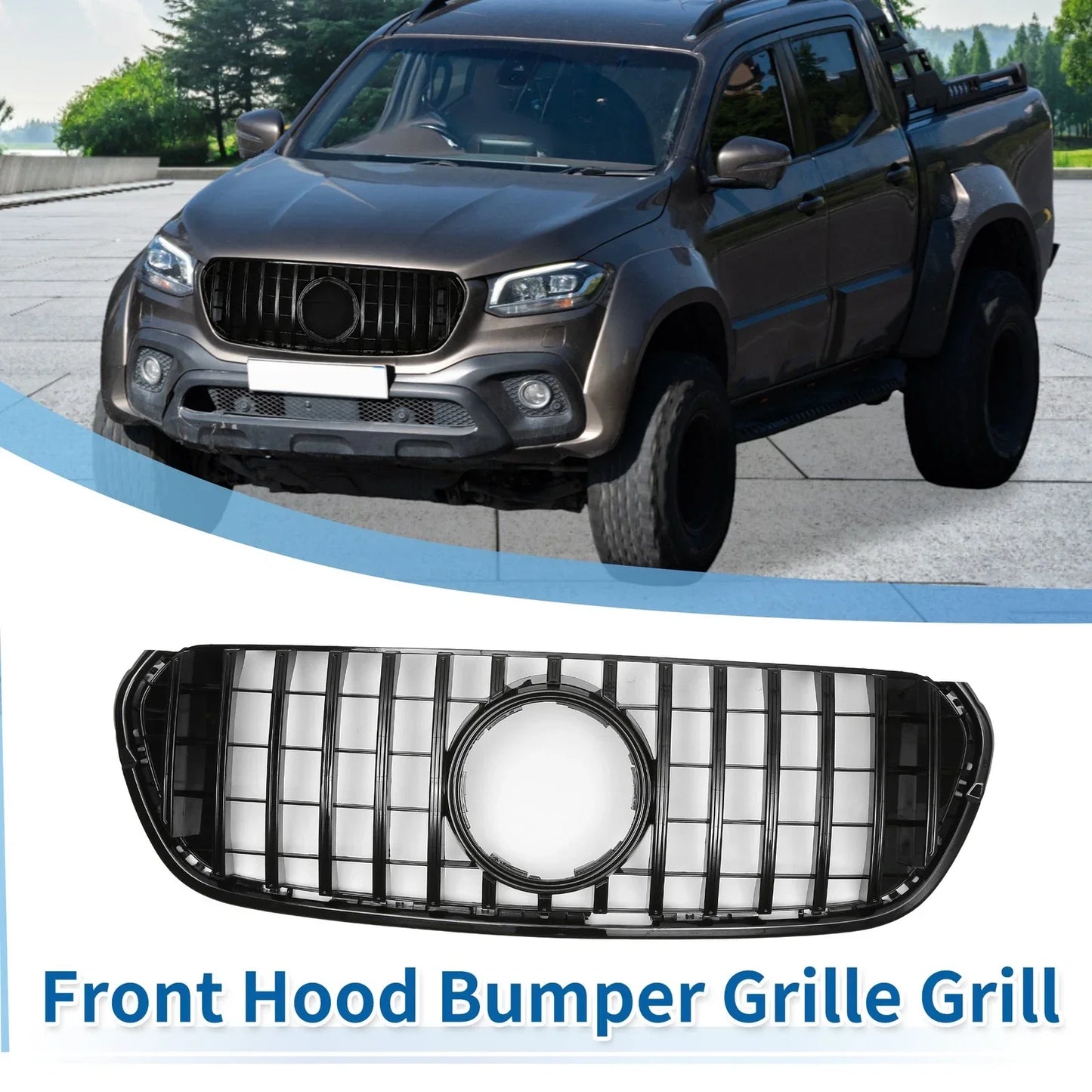 Front Upper Bumper Grille for Mercedes-Benz X-Class W470 (2017-2023) Gloss Black