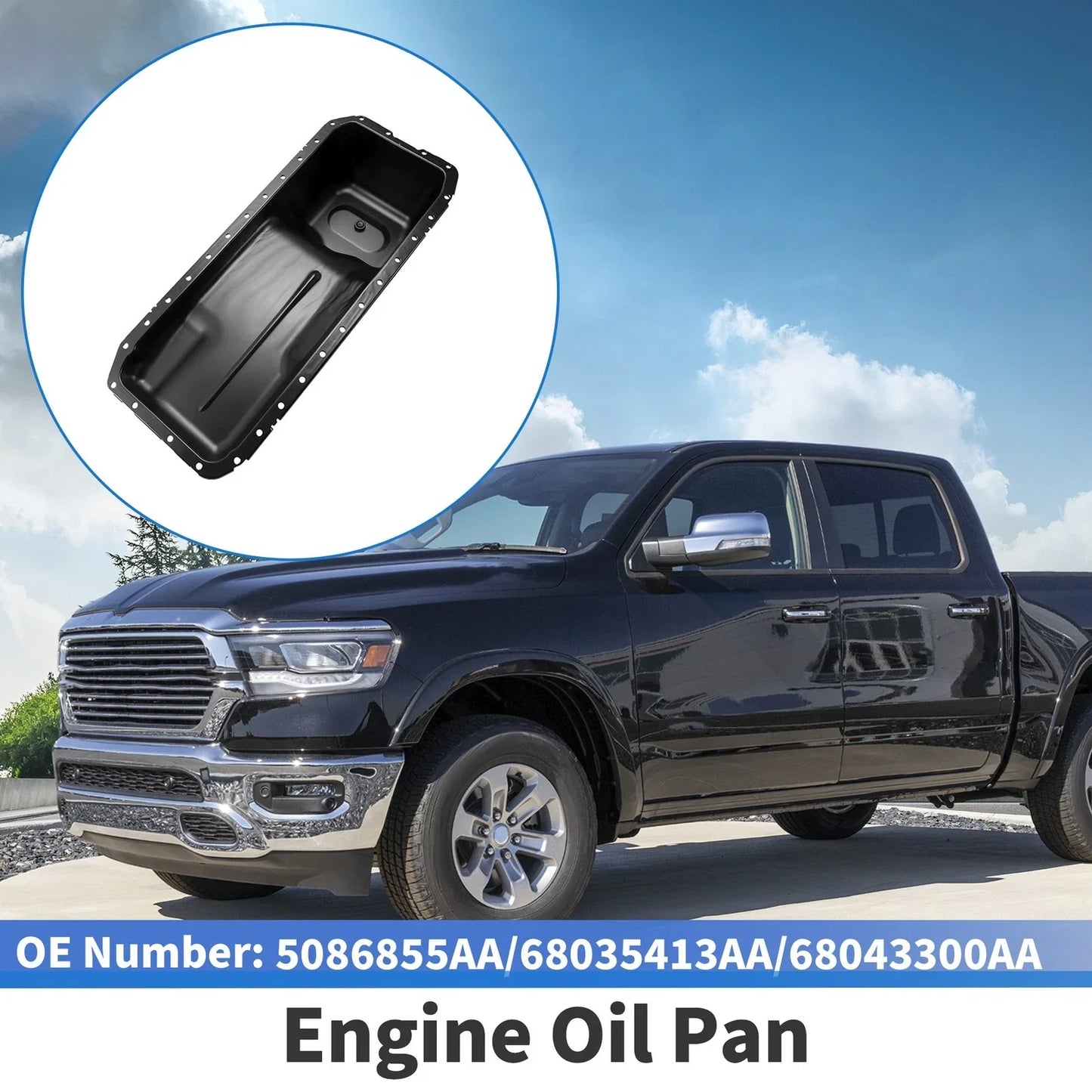 Engine Oil Pan for Dodge Ram 2500 (2007-2010) - 1 x No.5086855AA, Iron Black