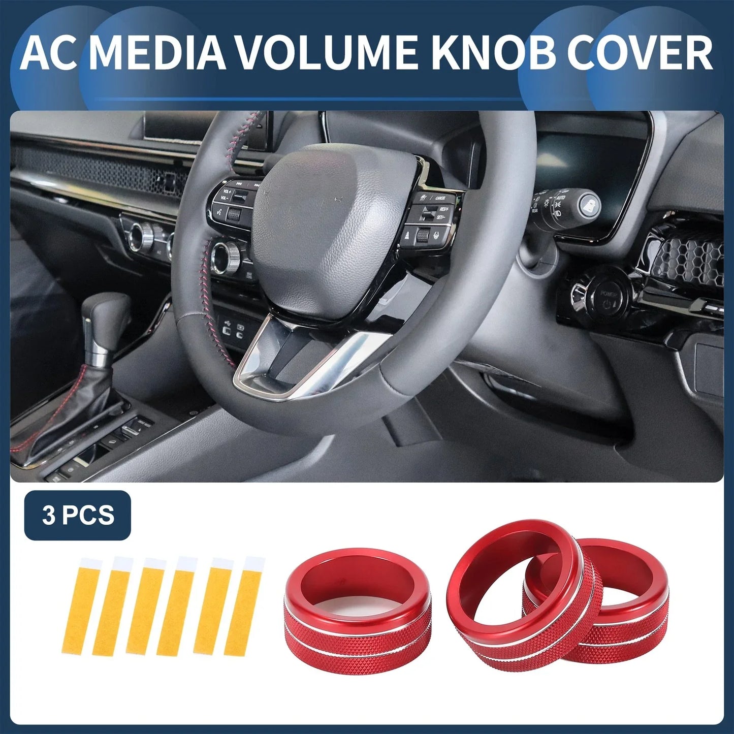 AC Media Volume Switch Knob Cover Ring for Honda CR-V (2023-2024) - 3 Pcs