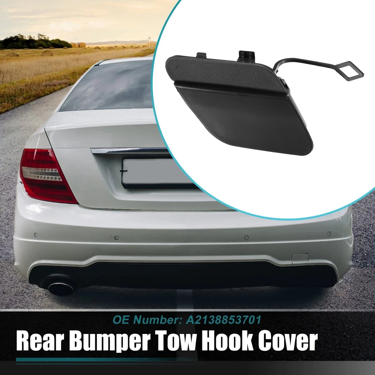 Rear Bumper Tow Hook Cap for Mercedes E-Class (2017-2023) Unpainted Black