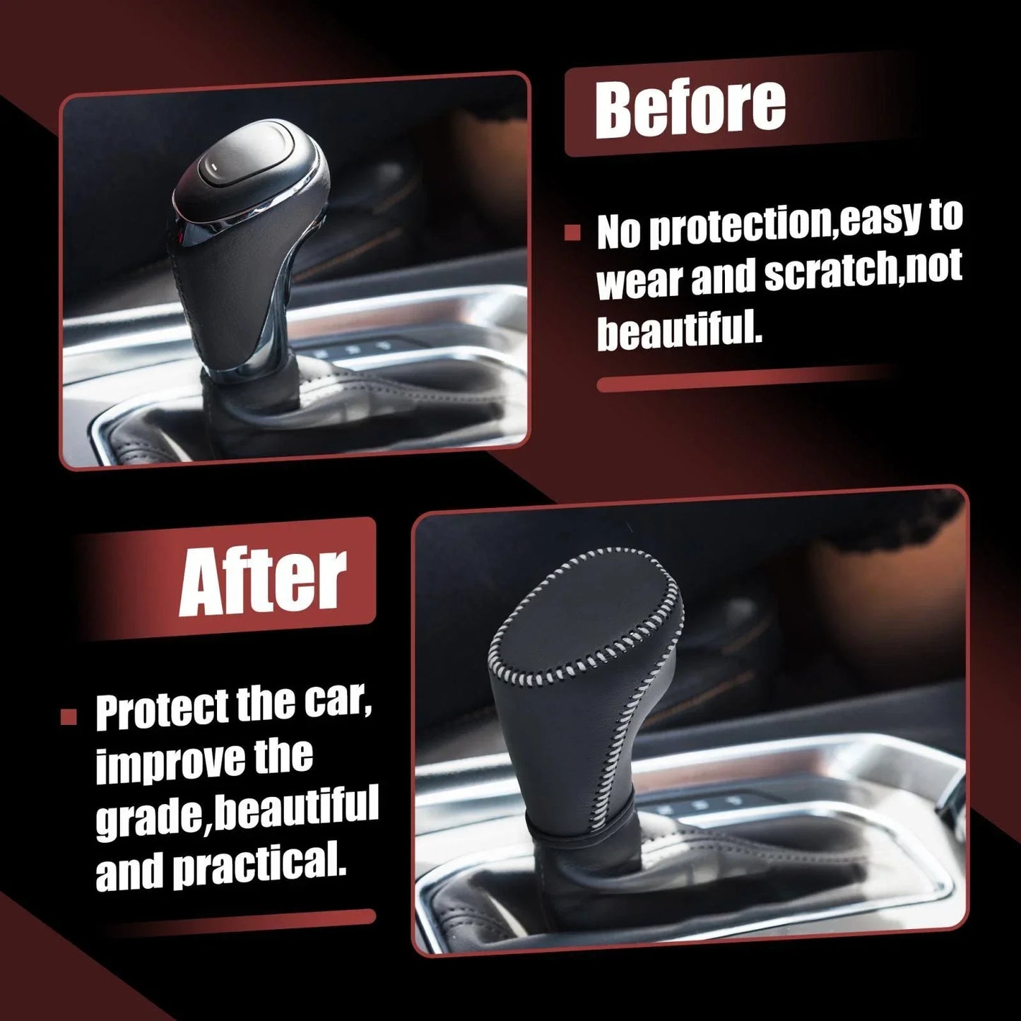 Auto Gear Shift Knob Cover with White Thread for Chevrolet Equinox (2018-2021)