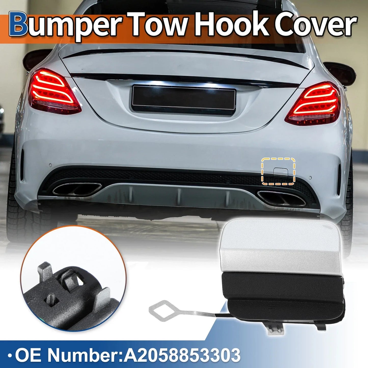 Rear Tow Hook Cover for Mercedes-Benz (2016-2023) Silver Tone