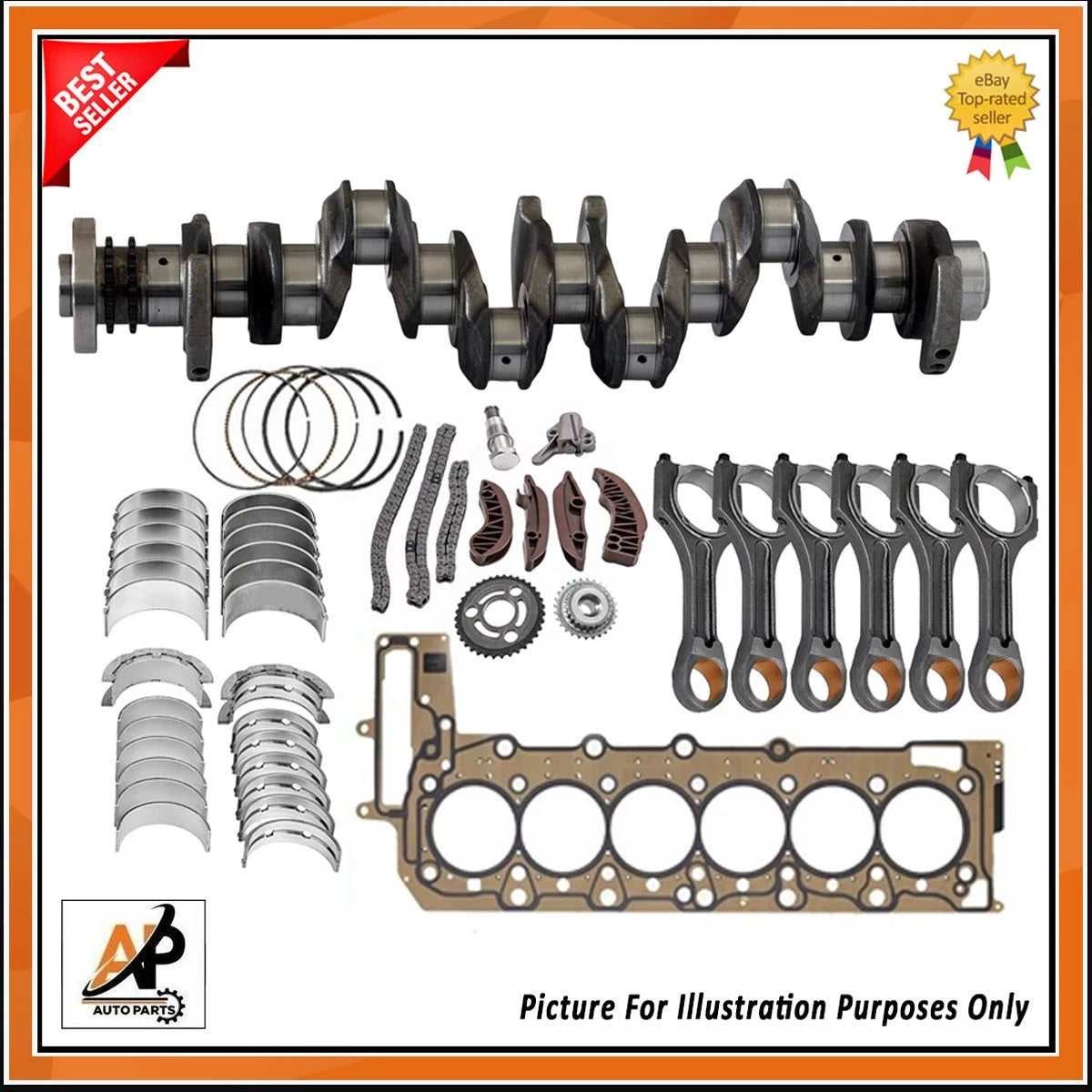 Crankshaft with Engine Rebuild Kit Replacement for BMW N57D30 (2010–2020)