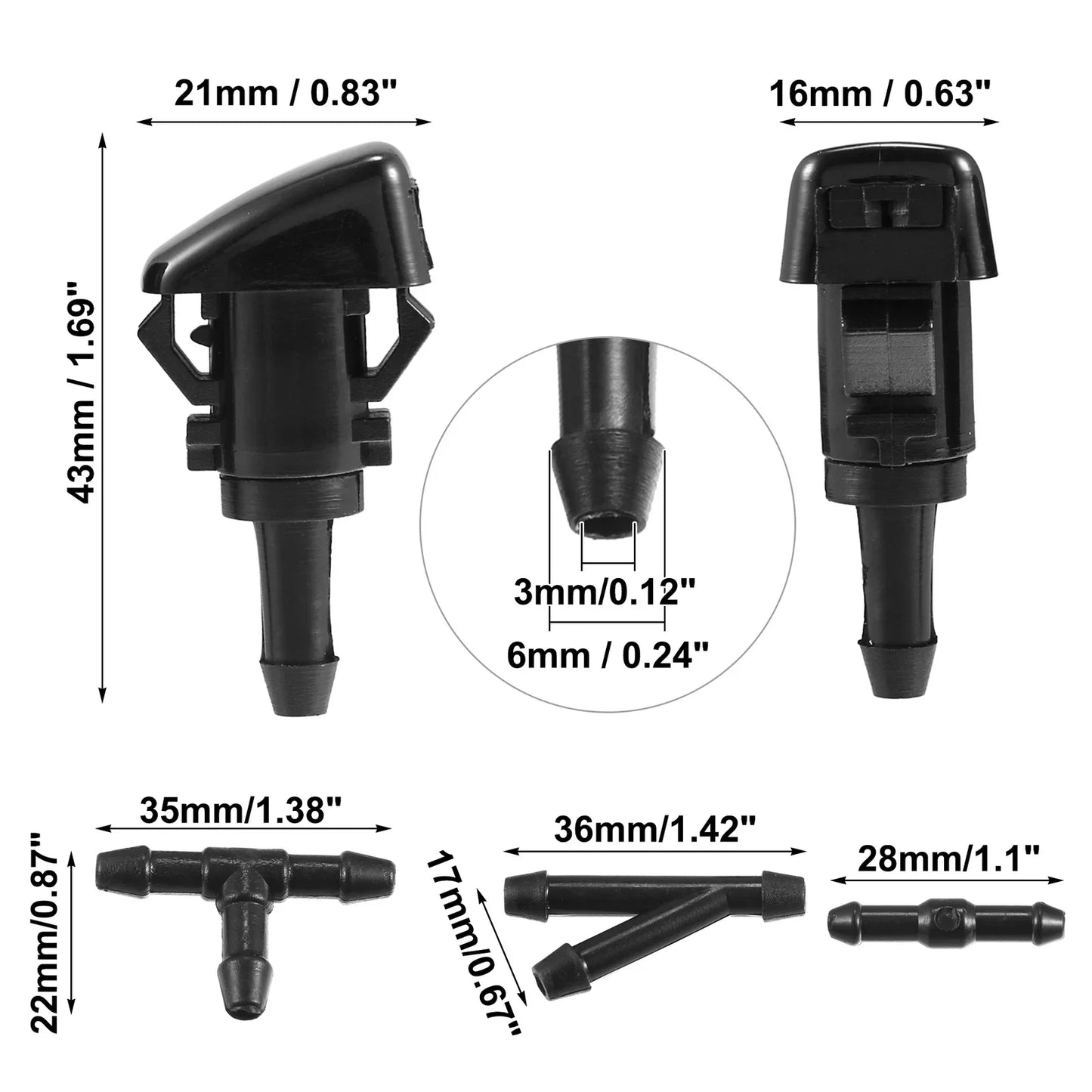 2 x Windshield Washer Nozzles & 1.6m Hose Kit for Chrysler Dodge (2001-2009)