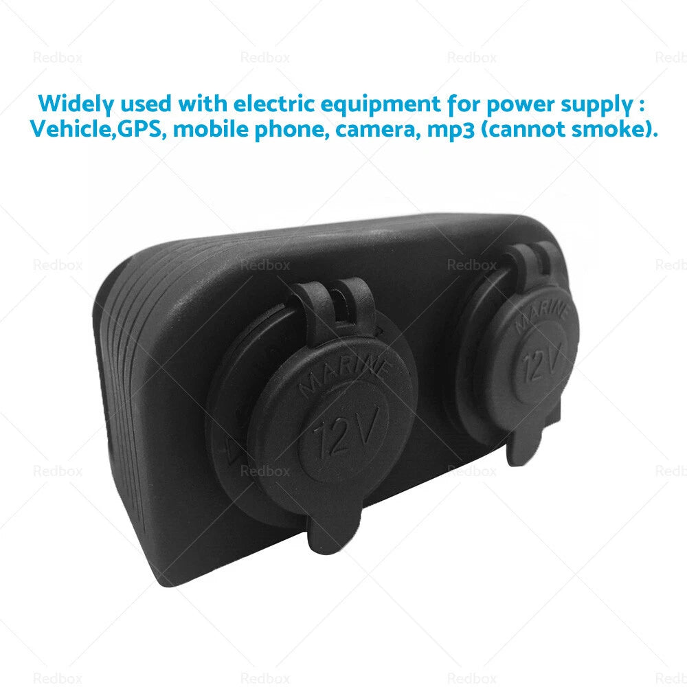 12V-24V Dual Power Socket for Boat Caravan RV - Black