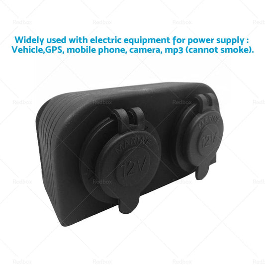 12V-24V Dual Power Socket for Boat Caravan RV - Black