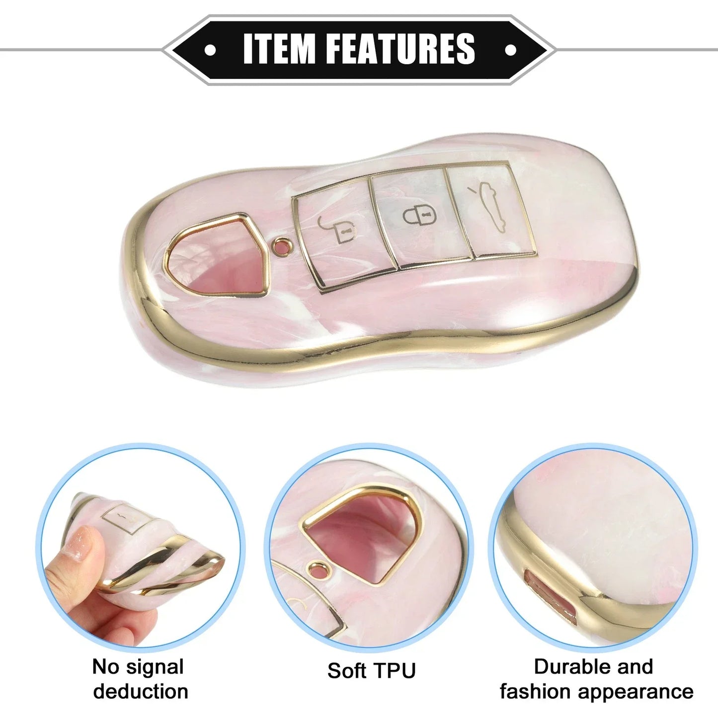 3 x Button Smart Key Fob Case Cover for Porsche Cayenne (2011-2018) TPU Pink