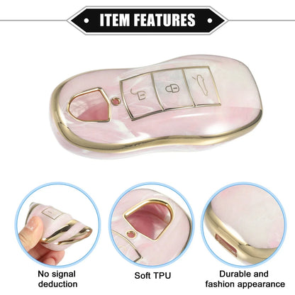 3 x Button Smart Key Fob Case Cover for Porsche Cayenne (2011-2018) TPU Pink